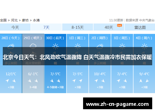 北京今日天气：北风劲吹气温骤降 白天气温骤冷市民需加衣保暖