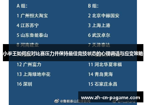 小拳王如何应对比赛压力并保持最佳竞技状态的心理调适与应变策略 小拳王如何应对比赛压力并保持最佳竞技状态的心理调适与应变策略